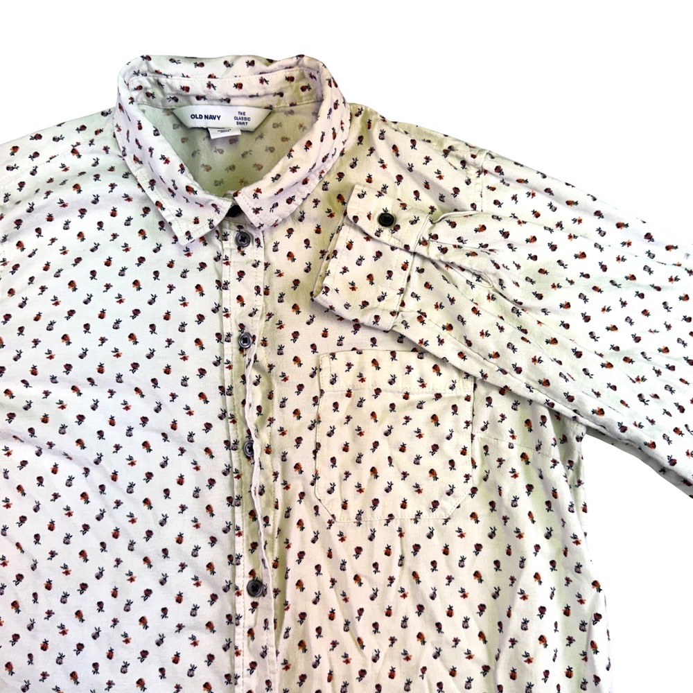Old Navy The Classic Shirt Men's M White Floral Rosebud Button Down Long Sleeve